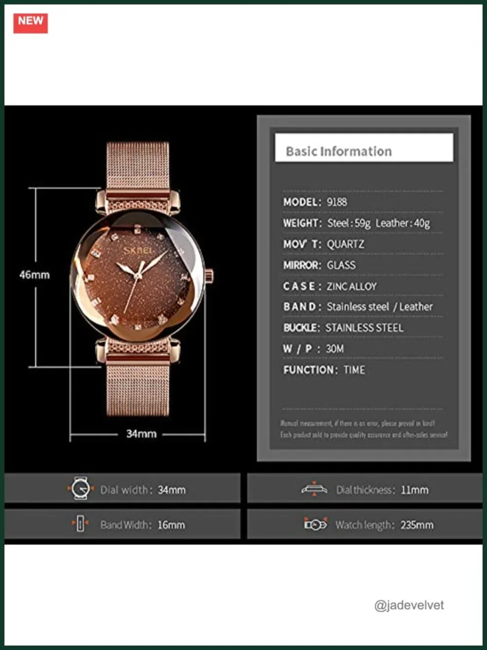 Gosasa Womens Quartz Watch Crystal Dial Stainless Steel Mesh Band Elegant